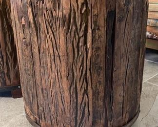 2pc Rustic Reclaimed Wood Barrel/Drum End Tables Distressed 18.5in H x 16.5 in Diameter