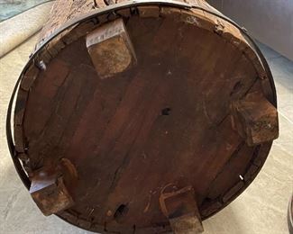 2pc Rustic Reclaimed Wood Barrel/Drum End Tables Distressed 18.5in H x 16.5 in Diameter