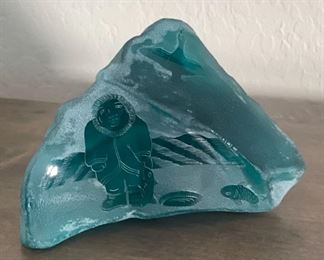 Berube Canadian Blue Ice Studio Art Glass Sculpture Paperweight