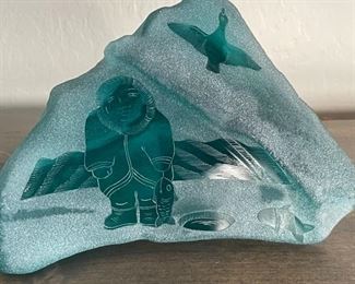 Berube Canadian Blue Ice Studio Art Glass Sculpture Paperweight