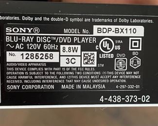 No Remote Sony Blu-Ray DVD player BDP-BX110