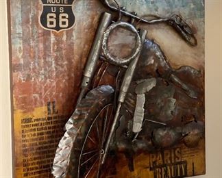 3D Route 66 Rustic Metal Art Motorcycle Front Art 39.75 x 39.5 x 3.5in HxWxD