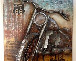 3D Route 66 Rustic Metal Art Motorcycle Front Art 39.75 x 39.5 x 3.5in HxWxD