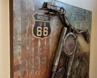 3D Route 66 Rustic Metal Art Motorcycle Front Art 39.75 x 39.5 x 3.5in HxWxD
