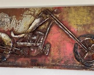 3D Harley Davidson Motorcycle Profile Rustic Metal Art Route 66 27.5 x 55.5 x 3.5in HxWxD