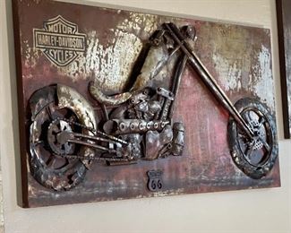 3D Harley Davidson Motorcycle Profile Rustic Metal Art Route 66 27.5 x 55.5 x 3.5in HxWxD