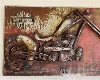 3D Harley Davidson Motorcycle Profile Rustic Metal Art Route 66 27.5 x 55.5 x 3.5in HxWxD