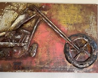 3D Harley Davidson Motorcycle Profile Rustic Metal Art Route 66 27.5 x 55.5 x 3.5in HxWxD
