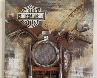 3D Harley Davidson Motorcycle Front Rustic Metal Art Route 66 55.5 x 27.75 x 3.5in HxWxD