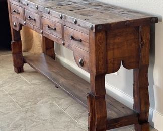 Rustic Distressed Woof Long Slender Console Table 35.75 x 84 x 20in HxWxD