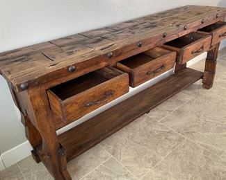 Rustic Distressed Woof Long Slender Console Table 35.75 x 84 x 20in HxWxD