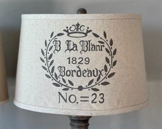 2pc B La Blanr 1829 Bordeaux Table Lamps PAIR 29in h x 16in Diameter