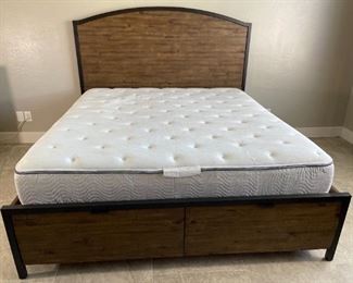 King Rustic Reclaimed Wood Metal Frame Bed with Frame & Mattress Frame: 63 x 79 x 86in<BR>Mattress: 80 long x 76in HxWxD