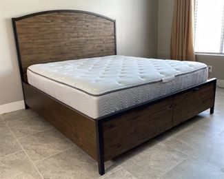King Rustic Reclaimed Wood Metal Frame Bed with Frame & Mattress Frame: 63 x 79 x 86in<BR>Mattress: 80 long x 76in HxWxD