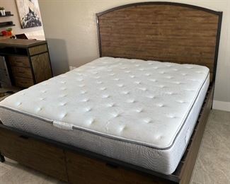 King Rustic Reclaimed Wood Metal Frame Bed with Frame & Mattress Frame: 63 x 79 x 86in<BR>Mattress: 80 long x 76in HxWxD