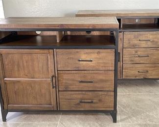 2pc Rustic Reclaimed Wood Metal Frame Nightstands PAIR B4377-36 Media Chest 38 x 44 x 19in HxWxD