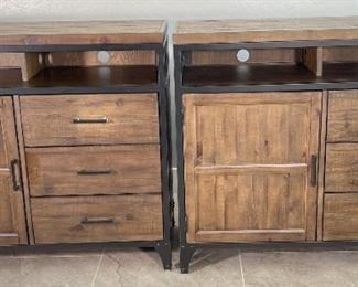 2pc Rustic Reclaimed Wood Metal Frame Nightstands PAIR B4377-36 Media Chest 38 x 44 x 19in HxWxD
