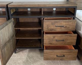 2pc Rustic Reclaimed Wood Metal Frame Nightstands PAIR B4377-36 Media Chest 38 x 44 x 19in HxWxD