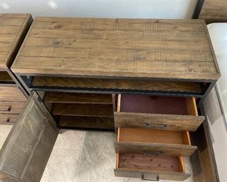 2pc Rustic Reclaimed Wood Metal Frame Nightstands PAIR B4377-36 Media Chest 38 x 44 x 19in HxWxD