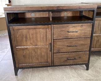 2pc Rustic Reclaimed Wood Metal Frame Nightstands PAIR B4377-36 Media Chest 38 x 44 x 19in HxWxD