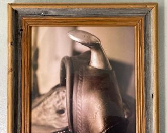 Framed Art Photo Saddle Horn Rustic Frame: 20 x 15 x 1.5in HxWxD