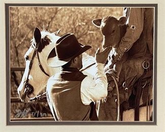 Cowboy & Calf Signed Art Photo Don Schimmel Photography Frame: 15 x 18in