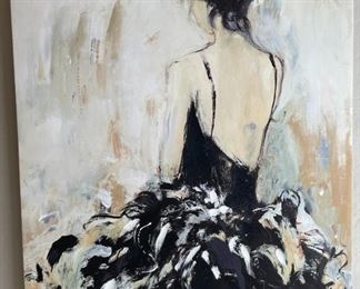 Large Embellished Canvas Print Woman in Dress 40 x 30 x 2in HxWxD