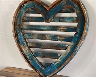 Reclaimed Wood Louvered Heart Decor Blue 27 x 27 x 2in HxWxD