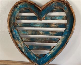 Reclaimed Wood Louvered Heart Decor Blue 27 x 27 x 2in HxWxD