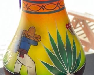 7pc Mexican Blown Glass Hand Painted Pitcher & Glasses Pitcher: 11 x 9 x 7in HxWxD