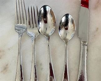 Partial Reed & Barton Stainless Flatware Hammered 58pc