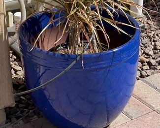 Ceramic Blue pot Planter with Plant Pot: 14in H x 16in diameter