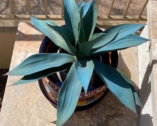Mexico Painted Terracotta Pot/Planter with Faux Plant #1 Pot: 8in H x 10in diameter