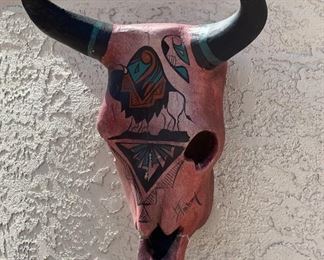 AS-IS Singed Ceramic Bull Head 14 x 13 x 9in HxWxD