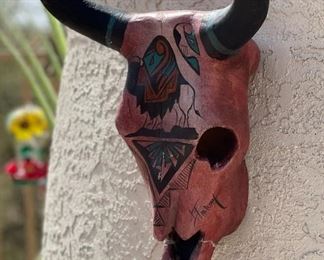 AS-IS Singed Ceramic Bull Head 14 x 13 x 9in HxWxD