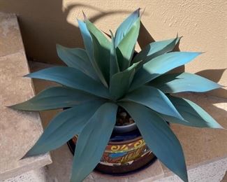 Mexico Painted Terracotta Pot/Planter with Faux Plant #4 Pot: 8in h x 10in diameter