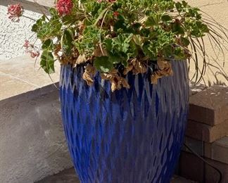 Blue Contemporary Ceramic Pot with plant Pot : 21in h x 14in Diameter