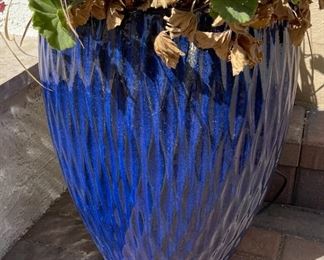 Blue Contemporary Ceramic Pot with plant Pot : 21in h x 14in Diameter