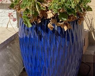 Blue Contemporary Ceramic Pot with plant Pot : 21in h x 14in Diameter