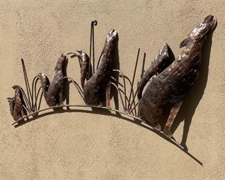 Metal Howling Coyote Wall Art Decor 22 x 50 x 2in HxWxD