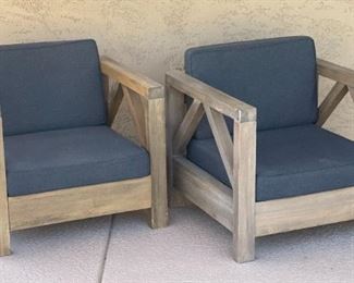 2pc Christopher Knight Acacia Wood Chairs PAIR 36 x 31 x 29.5in HxWxD