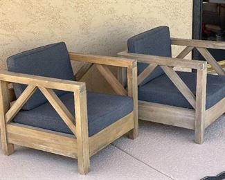 2pc Christopher Knight Acacia Wood Chairs PAIR 36 x 31 x 29.5in HxWxD