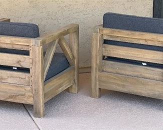 2pc Christopher Knight Acacia Wood Chairs PAIR 36 x 31 x 29.5in HxWxD