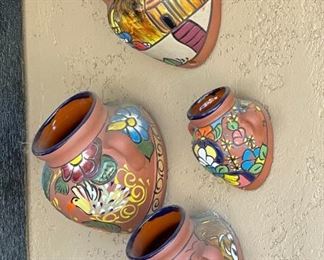 4pc Wall mounted Mexican pots Largest: 10 x 11 x 7in HxWxD