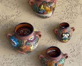 4pc Wall mounted Mexican pots Largest: 10 x 11 x 7in HxWxD