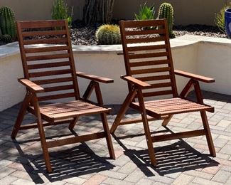 2pc Applaro Reclining Folding Hardwood Patio Chairs PAIR 38 x 25 x 32in HxWxD