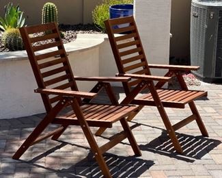 2pc Applaro Reclining Folding Hardwood Patio Chairs PAIR 38 x 25 x 32in HxWxD