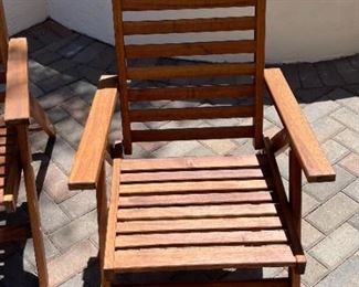 2pc Applaro Reclining Folding Hardwood Patio Chairs PAIR 38 x 25 x 32in HxWxD