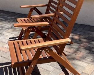 2pc Applaro Reclining Folding Hardwood Patio Chairs PAIR 38 x 25 x 32in HxWxD
