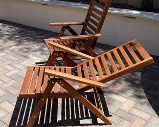 2pc Applaro Reclining Folding Hardwood Patio Chairs PAIR 38 x 25 x 32in HxWxD